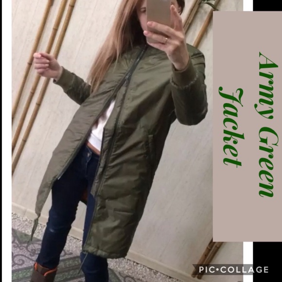 Blu Trends Jackets & Blazers - Long Quilted Army Green Jacket